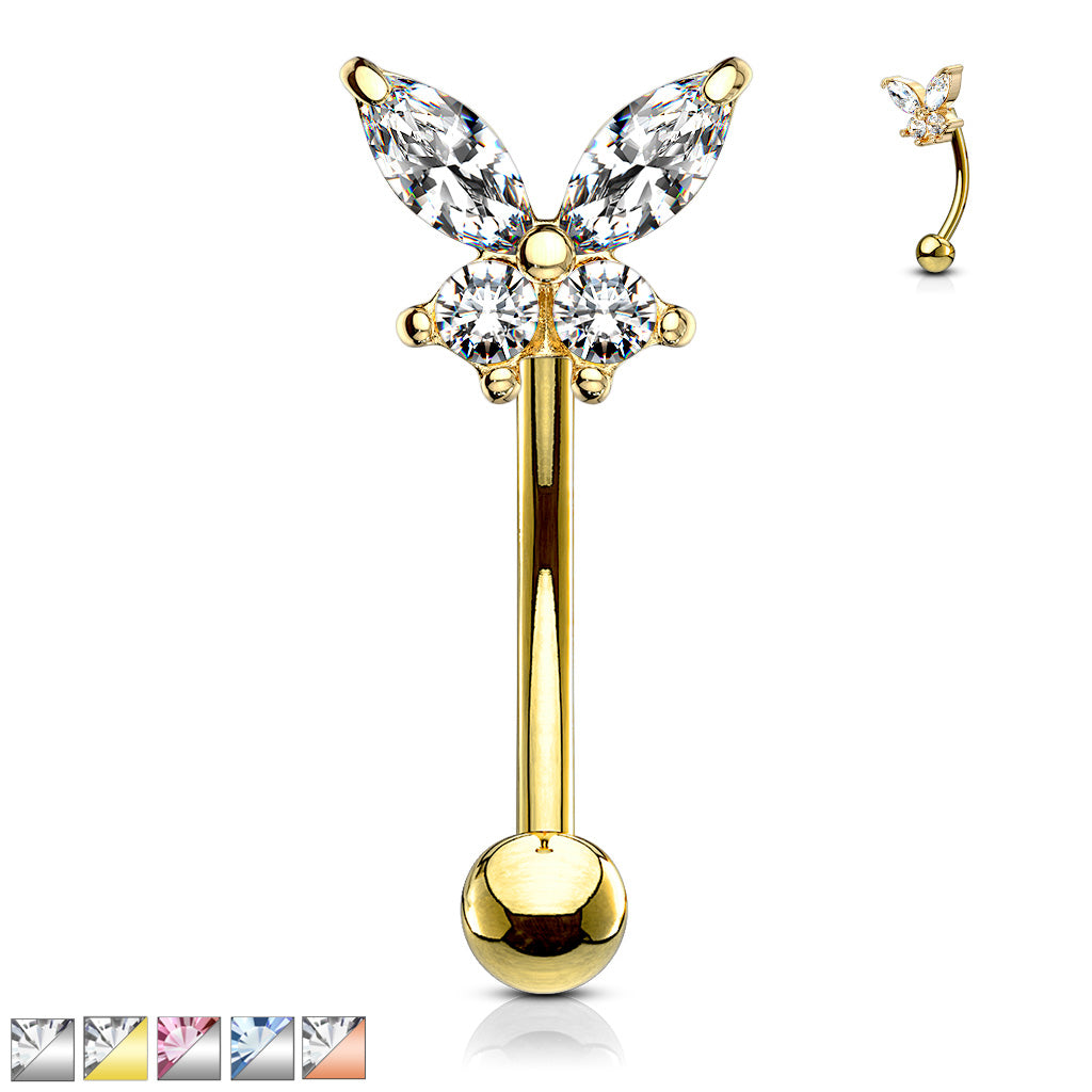 16G Butterfly Surgical Steel Curbed Barbell 5/16"(8mm)